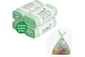 bioMat Bolsas de Basura Compostables 10l con Asas, 104 Bolsas, Certificado DINplus, Climáticamente Neutro, Fabricado en Alemania