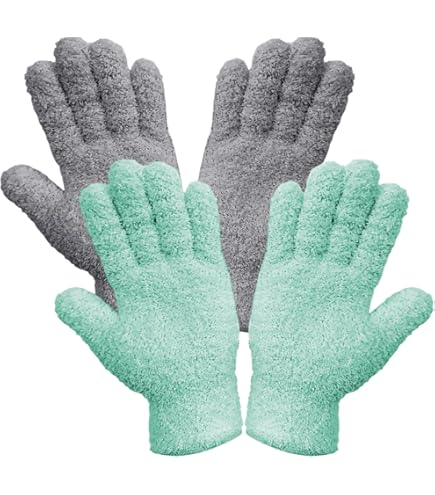 Molain 1 paar microvezel stofhandschoenen, herbruikbare wasbare reinigingshandschoenen, wanten voor planten, huisreiniging, autojaloezieën, lampen en kleine moeilijk bereikbare hoeken (grijs