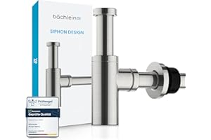 Bächlein Siphon Universel pour Lavabo et Évier – Bonde de Lavabo Design – Siphon Adaptable – Siphon Anti-Odeur avec Orifice de Nettoyage + Mode d’Emploi - INOX Brossé