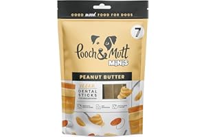 Pooch & Mutt - Pequeños Palos dentales de Entrenamiento para Perros, palitos dentales con Sabor a Mantequilla de maní para Perros, 1 Paquete de 7 palitos