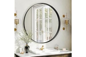 ‎KOONMI Koonmi Luxuriöse Spiegel Rund 76 cm, Schwarz Tiefer Rahmen Runder Badspiegel, Wandspiegel Rund mit Schwarz gebürstetes Metall Rahmen für Badezimmer, Wohnzimmer, Eingang Wanddekoration