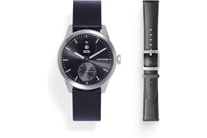 Withings Scanwatch 2, set, 42 mm, svart + kurvat svart armband i läder med silverspänne