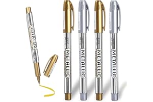 Ormromra 4 markery w kolorze złotym, srebrnym, metalicznym pisakiem, markery akrylowe, do kart, albumu, malowania, rzemiosła, "zrób to sam" (2 złote + 2 srebrne)