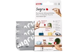 tesa® Sugru uniwersalny klej formowalny – wszechstronna silikonowa guma do napraw, klejenia i mocowania bez wiercenia – 3 x 3,5 g, kolor: szary