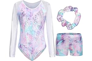Hovershoes Gymnastics Leotards for Girls Kids Long Sleeve/Sleeveless Sparkle Gymnastics Outfit with Dance Shorts & Hairband Set Athletic Bodysuit Ballet Dancing Leotard