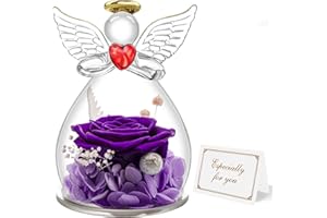 Miofula Rosa Stabilizzata Vera Regalo Donna Compleanno, Rosa Eterna Figurine Angelo Regalo per Mamma, Idee Regalo Anniversario Regali Natale San Valentino Festa della Mamma per Mamma Nonna Fidanzata