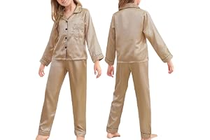 ACWOO Satin flickpyjamas för flickor, sidenpyjamas-set för flickor med knapprad, nattkläder, tvådelade nattkläder, hemmadräkt