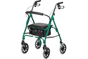 DAYS Lightweight Folding Rollator Walker – Mobility Aids, Adjustable Walking Frame with Padded Seat, Lockable Brakes, Ergonomic Handles, Walking Aid, Portable Walker for Elderly, Small – Racing Green