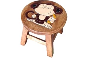 Collumino Child Seat Solid Wood Stool for Kids ~ Small Chair for Children (Cute Monkey)