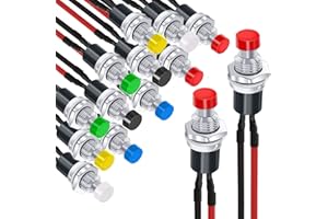 RUNCCI-YUN 14 Stück Vorverkabelt Mini Momentan Druckknopf, Momentane Druckschalter Lockless, SPST EIN-AUS AC 250V/1A, 2 Pin Runder Flachknopf-Drucktasten für Modelleisenbahn-Hobby