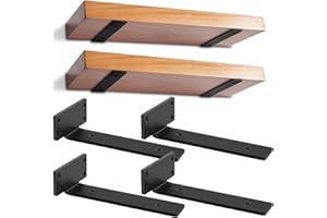 YFCVIP 4 Pack Floating Shelf Brackets 25 cm, Heavy-Duty Black Scaffold Board Shelf Brackets, Wall-Mounted Metal Wall Shelf Support, 75KG Load Capacity(Black)