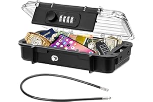 LUROON Portable Safe Box Waterproof Combination Security Case Lock Box with Code Anti-Theft Mini Travel Safe with Removable Wire Rope for Travel, Beach,Hotel,Car,Home,Office