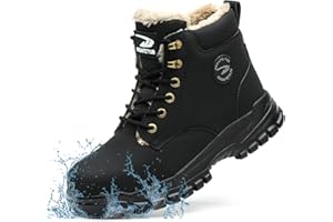 KTDYG Winter Safety Boots Mens Waterproof Steel Toe Cap Trainers Women Work Shoes Warm Fur Lined Safety Shoes