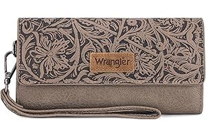 Montana West X Wrangler Western-Geldbörsen für Damen, dreifach gefaltete Handgelenke, große Kapazität, Clutch-Geldbörse mit Münzgeldbörse, Werkzeug: Tiefes Khaki, Western