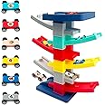 TRUEIN Car Ramp Toy, 7 Layer Toys Car Ramp Racer, Z-Shaped Car Ramp Race Track Toy with 6 Mini Cars and 2 Animal Stickers, Toddler Cars Garage Toys for 1 2 3 4 Year Old Boy Gifts