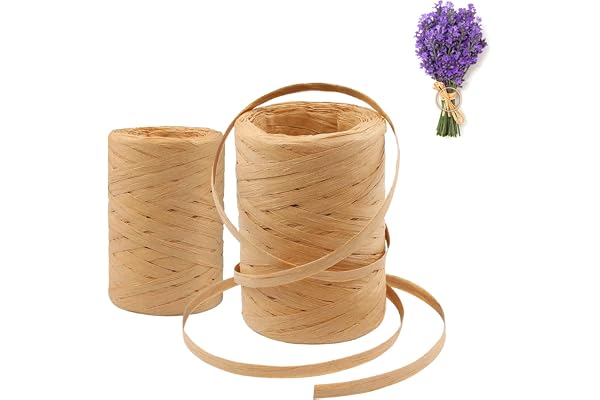 2 Rouleaux Derafia Naturel, Rafia Naturel, 400 m de Rouleau Raphia Ruban, pour le Tissage et le Jardinage, Couronnes de Noël, étiquettes Volantes, Emballages Cadeaux, Bouquets de Fleurs