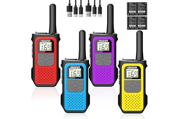 AWANFI Talkie Walkie 4 Pièces Longue Portée, Talkie-Walkie Enfants Adultes Rechargeable, Walkie Talkies USB C Batterie Lithium avec 16 Canaux pour Camping, Randonneé, Vélo, Cadeau pour Fille et Garçon