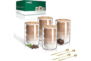twoant Tasse à Café Double Paroi, 4 x 400 ml Tasse Verre Double Paroi Ensemble, Verres à Expresso avec 4 Cuillères Convient pour latte, macchiato, cappuccino, bière, lait, thé
