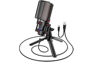 VeGue USB Gaming Microphone, Computer Condenser PC Mic with Tripod Stand & Pop Filter for Twitch Streaming, Podcasting, Skype Chatting, Recording Compatible with MAC Laptop or Windows Desktop, VM30