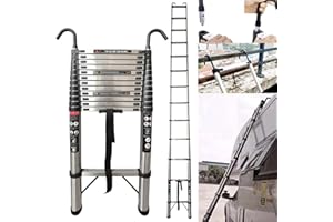 7SEVENJOKERS Scala telescopica estensibile da 5 metri, in acciaio inox, pieghevole, con ganci staccabili, regolazione dell'altezza, 12 gradini, capacità 150 kg