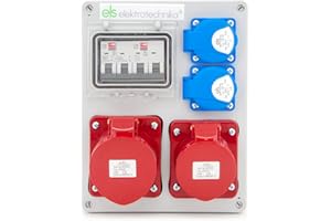 ELS Elektrotechnika Steckdosenverteiler Baustromverteiler Wandverteiler mit Schuko Steckdosen 2x230V + 1x LS B16 & 1x CEE 16A + LS B16 und 1x CEE 32A (nicht abgesichert) für Werkstätten und Fabriken