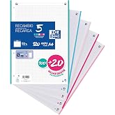 Oxford, A4 Squared Sheets Refill 100+20 Free Sheets, 5 x 5 Grid, Band 5 Pastel Colours