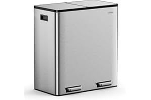 VonHaus Kitchen Bin, 60L Double Recycling Bin for Kitchen, Stainless Steel Two Section Food Waste Separation System with Non-Slip Base & Removable Inner-Compartments, Large Airtight Trash Can, 2 x 30L