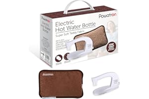 POWATRON Rechargeable Electric Hot Water Bottle - Electric Heat Pad with Overheat Protection, Soft Sherpa Polyester, 430W Power & Detachable Connector | Perfect for Home & Office (Brown)