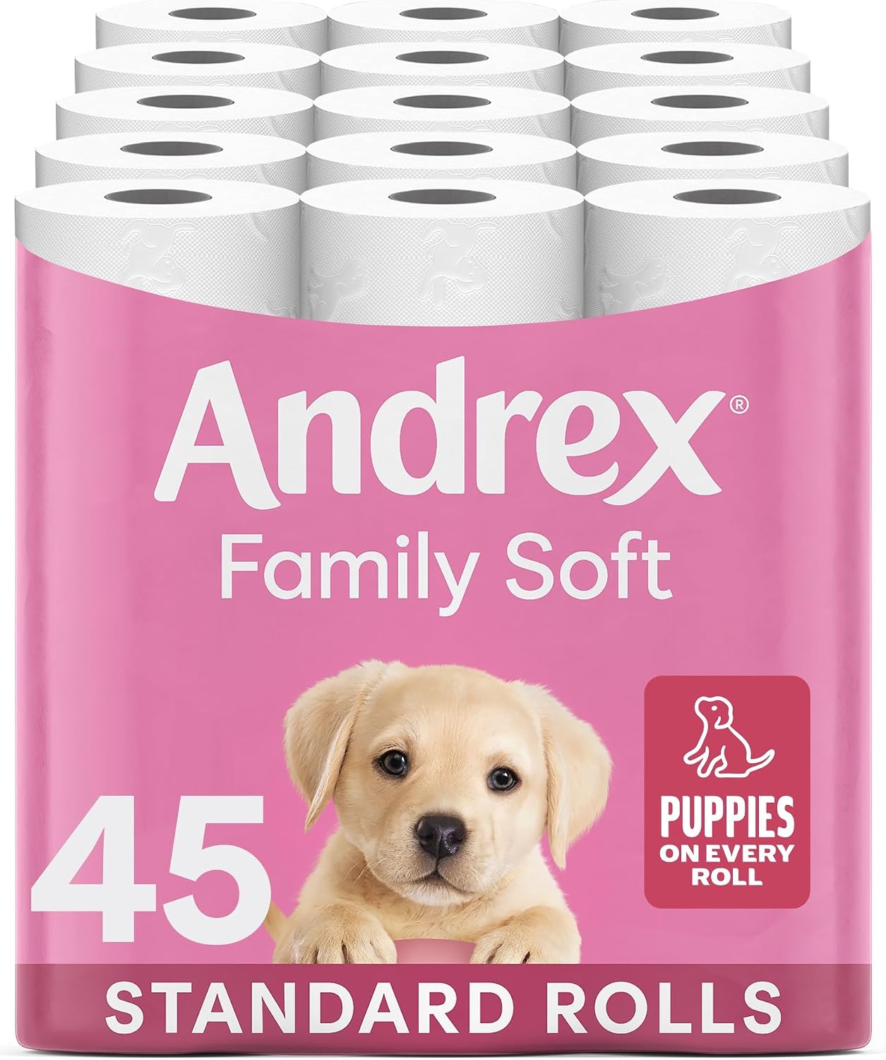 Andrex Family Soft Toilet Roll - 45 Toilet Rolls, 2-Ply, Bulk Buy, Fragrance Free, FSC Certified