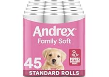 Andrex Family Soft Toilet Roll - 45 Toilet Rolls, 2-Ply, Bulk Buy, Fragrance Free, FSC Certified