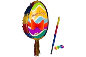 Boogie Woogie Pinatas Surprise Egg Theme Smash Piñata with Stick and Blindfold, Multicoloured Cardboard Egg Pinata for Easter and Birthday Parties