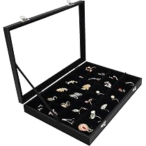 Boîte à Bijoux En Velours LTHERMELK - 24 Compartiments Réglables, Couvercle Verre, Fermeture Sécurisée, Couleur Gris