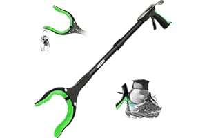 Jellas Pinza Telescopica, 80 cm Pinza Telescopica Pieghevole, Pinza Prensile, Raccoglitore di Immondizia, Pinza Morsetto in Gomma (Verde)