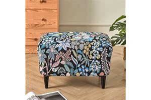 Highdi Luxury Floral Stretch Ottoman Cover Rectangle Footstool Slipcover with Elastic Bottom, Removable Washable Pouffe Cover Footrest Stool Cover for Living Room Bedroom (Blue Floral)