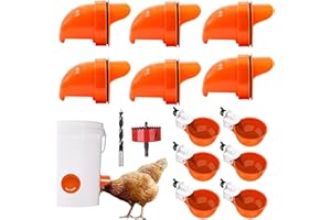 NMM Juego De Alimentador De Pollo Y Agua De Pollo, Kit AutomáTico Sin Residuos, 6 Puertos De AlimentacióN De Aves De Corral Y 6 Tazas De Agua Para Pollos, PáJaros, Patos, Pavos (Naranja)