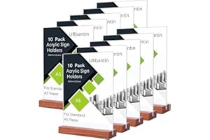 URbantin 10 Piezas Soporte A5 para Letreros de Acrílico,Porta Carteles,A5 Soporte Menú,Soporte Expositor de Sobremesa Acrílico Transparente para Restaurantes, Hotel, Tienda