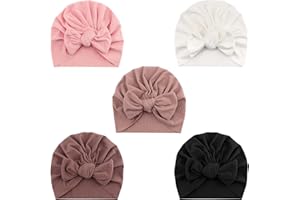 DRESHOW Baby Hat Baby Turban Hat Bun Knot Toddler Infant Beanie Hat Baby Girls Boys Soft Toddler Hat Pack of 5