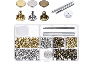 Trimming Shop 100 Set Leather Rivets Kit, 10mm Double Cap Rivets Tubular Metal Studs with Fixing Tool Set for DIY Leather Crafts Clothing Repair Bags Shoes Decoration 4 Colours (25 Set of Each Colour)