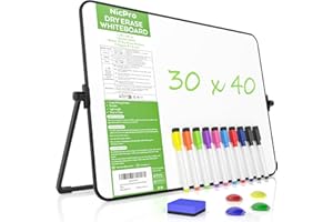 Nicpro Dry Erase Whiteboard A3 with Stand, 30 x 40 cm Double Sided Magnetic Desktop White Board with 10 Pens, 4 Magnets, Eraser, Portable Writing Easel for Kid Drawing Student Classroom Use