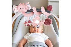 vocheer Car Seat Toys, Sensory Toys for Babies Activity Stroller Spiral Hanging Toy Infant Rattles 0-3 Months, Baby Stuff for Newborn, Gift for Baby Shower, Christmas, Pink Elephant