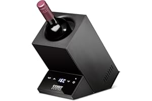 CASO WineCase One Black - Enfriador de vino para una botella, rango de temperatura de 5 – 18 °C, para botellas de hasta 9 cm de diámetro, control táctil, carcasa de acero inoxidable, negro
