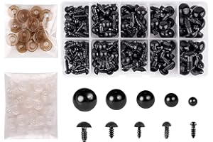 KTHZI Safety Eyes with Washers,142pcs Plastic Eyes for Doll Making,Black Eyes Multiple Sizes 6mm/8mm/9mm/10mm/12mm for Knitted Doll, Plush Toy and Teddy Bear Crafts