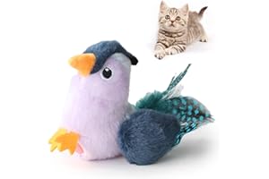 Suhaco Interactive Cat Toys Melody Chirpy Bird Cat Feather Toy Plush Toys Set for Cats, Three Dogs & A Cat Squeak Toys for Indoor Cats