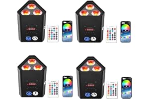 Rtktoup 4PCS 3 * 18W Akku LED Par Licht, RGBW+UV 6 In 1 Wiederaufladbarer Bühnenstrahler, Disco Partylicht mit Infrarot Fernbedienung/2,4 GHz Wireless/APP, geeignet für Bühnen Festivals Party Club