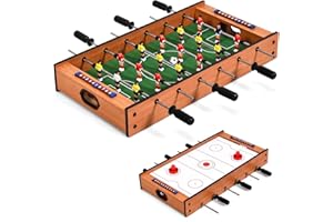 ‎DREAMADE DREAMADE 2 in 1 Multi- Spieltisch, Mini Kickertisch Air Hockeytisch aus Holz & Eisenrohr, Fußballtisch Game Tisch mit Rutschfestem Griff, Tischkicker für die Ganze Familie, für Kinder & Erwachsene