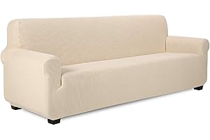 TIANSHU Funda Elástica para Sofá, Funda Sofa 4 Plaza, Ajustables Fundas Sofa Elasticas, Proteger el sofá, Funda de Sofá con Reposabrazos Antideslizante Antimanchas Lavable (Beige)