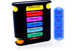 ALL4US® - Portapillole Settimanale Italiano a 28 Scomparti – Organizer Verticale per Pillole Giornaliero Grande, Porta Pillole da Viaggio con 4 scomparti per giorno (NERO)