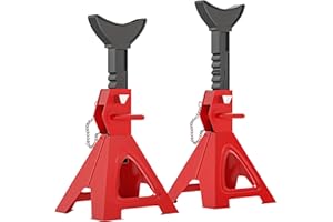 HOMCOM Lot de 2 chandelles de Levage, chandelles Voiture capacité 3 tonnes, Hauteur réglable de 290 à 418 mm, Grande Base avec goupille de sécurité, pour véhicule, Caravane, Atelier, Garage, Rouge