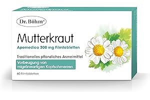 ‎DR BÖHM Dr. Böhm Mutterkraut 200 mg: Migräne-Kopfschmerz effektiv vorbeugen, pflanzliche Prophylaxe bei migräneartigen Kopfschmerzen - hochdosierte Mutterkraut-Tabletten - vegan, 60 Filmtabletten
