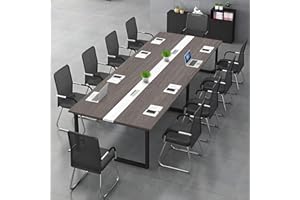 TAZYEE Large Conference Table - Modern Meeting Table with Cable Management - Office Work Table for Seminar Room, Coworking, Meeting Room, Large Dining Table - Chair Not Included